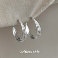 Silver Tone Layered Texture Large Round Hoop Earrings For Women view 3