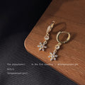 Gold Crystal Paved Huggie Hoop Flower Drop Earrings Pair view 4