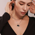 Gold Steel Black Agate Pendant Necklace Seed Bead Chain Stud Earrings view 3
