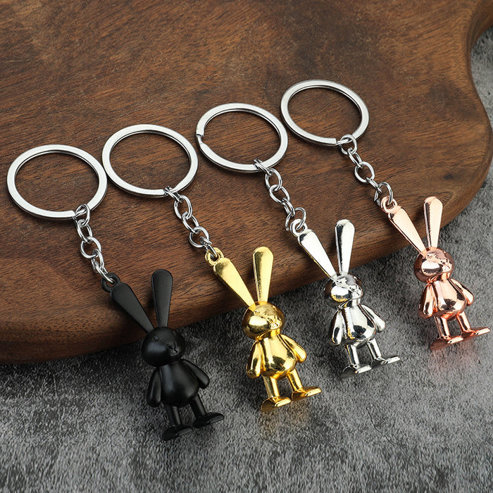 Cute Space Rabbit Metal Keychain for Couples Car Keys and Bags