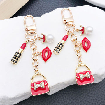 Red Pink White and Black Fashion Charm Keychains with Metal Hardware