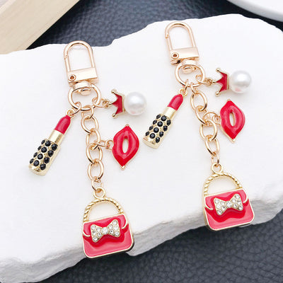 Main display of red pink white and black fashion charm keychains