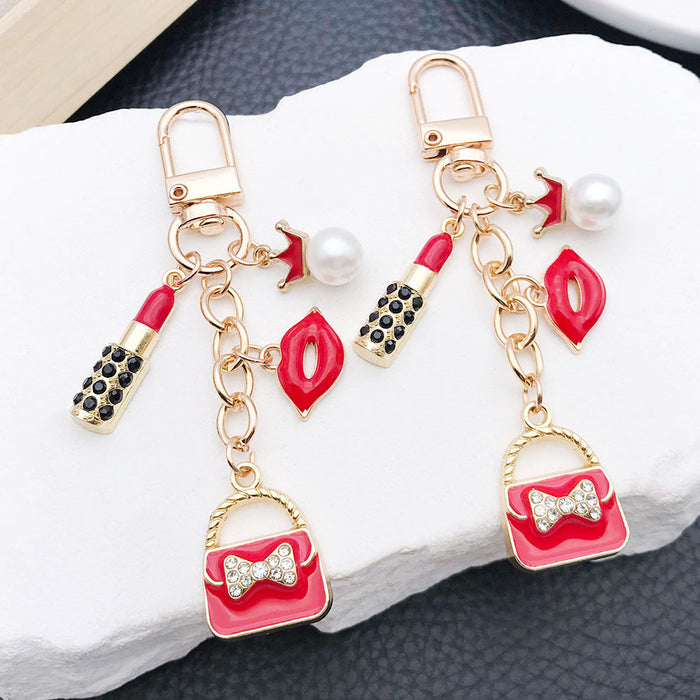 Red Pink White and Black Fashion Charm Keychains with Metal Hardware
