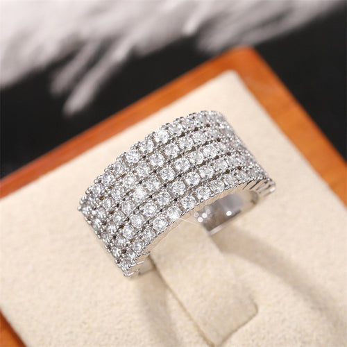Second product view showing wide silver-tone six-row clear-stone band