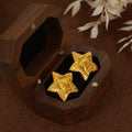 Textured Star Stud Earrings Raised Center Gold Steel view 4