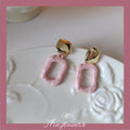 Gold Square Stud Pink Enamel Open Geometric Drop Earrings view 6