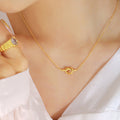 Knot Bar Pendant Fine Cable Chain Necklace Gold Steel view 4