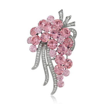 Cascading Crystal Cluster Brooch in Pink or Purple