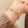 Gold Tone Open Gourd And Floral Teardrop Link Chain Bracelet view 3