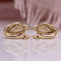 Openwork Leaf Ribbon Clear Stone Stud Earrings Gold Tone view 3
