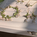 Green Vine Pearl Floral Bracelet Necklace and Earring Collection view 1