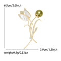 Calla Lily Spray Brooch In Metal With White Shell-Like Petals And A Round Faux Pearl view 5