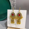 Antique Gold Jhumka Bell Drop Earrings Crystal Centers view 1