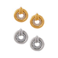 Hollow Circle Stud Earrings Inner Rhinestone Ring Metal Loop view 5