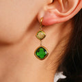 Gold Dual Cushion Czech Glass Drop Huggie Earrings Colors view 3