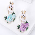 Crowned Swan and Rose Flower Brooch in Purple and Light Blue view 1