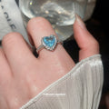 Heart Crystal Halo Open Adjustable Rings Four Color Styles view 3