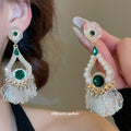 Green Teardrop And White Lace Statement Earrings Jewelry view 2
