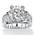 Wide Round Solitaire Pave Shoulder Ring In Silver Tone view 1