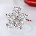 Silver Tone Pave CZ Open Flower Cocktail Finger Ring view 4