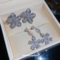 Silver Flower CZ Clip Studs And Dangle Post Earrings view 1