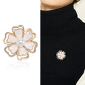 Camellia Shell Pearl Brooch Gold Silver Rhinestone Flower Pin view 2