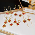 Red Maple Leaf Crystal Look Earrings and Adjustable Ring view 1
