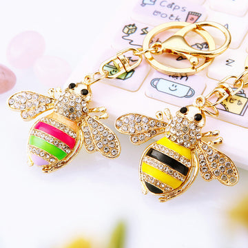 Striped Crystal Bee Keychains in Yellow Multicolor and Assorted Colors