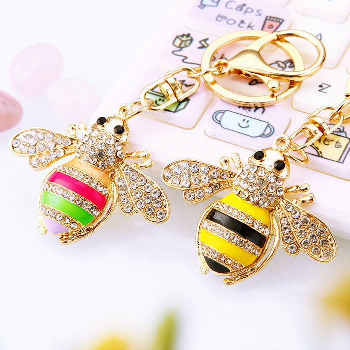 Striped Crystal Bee Keychains in Yellow Multicolor and Assorted Colors