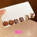 Gold Red Enamel Knot Flower X Stud Earring Three Pair Set view 6