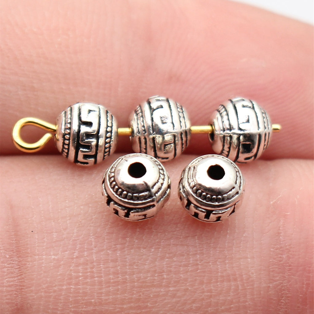 6x6x5.6mm 0.64g Antique Silver Zinc Alloy Greek Key Round Loose Metal Beads for DIY Jewelry Making