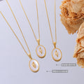 White Shell Tulip Oval Pendant Necklace Gold Tone Chain view 2