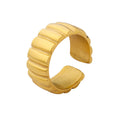 Gold Tone Ribbed Open Band Ring Wide Fluted Cuff Style view 5