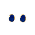 Gold Irregular Deep Blue Enamel Stud Earrings Organic Shape view 5