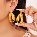 Gold Irregular Leaf Openwork Statement Stud Earrings view 3
