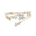 Open Cuff Bracelet Crystal Flower Leaf Designs Two Tones view 5