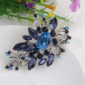Black Silver Tone Flower Crystal Metal Brooch Pin for Jackets and Lapels view 2