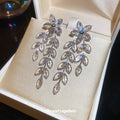 Faceted Leaf Cascade and Crystal Fringe Statement Earrings view 4