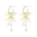 Translucent Flower and Pearl Drop Earrings in Pink and White view 5