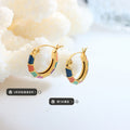 Gold Multicolor Enamel Segment Hoop Huggie Earrings view 2