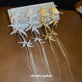 Bamboo Leaf Extra Long Chain Tassel Earrings in Two Tones view 2
