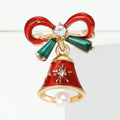 Red Enamel Christmas Bell Brooch with Bow and Pearl view 2
