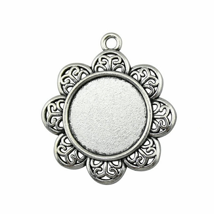 Floral Round Cabochon Pendant Tray Settings in Two Sizes