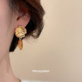 Coffee Amber Resin Gold Drop Stud Earring Five Pair Set view 4