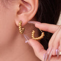 Twisted Bead Open C Hoop Earrings Gold Two-Tone Steel view 2