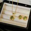 Gold Olive Green Oval Crystal Pendant Necklace Rhinestone Halo view 2