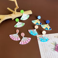 Acrylic Fan Drop Earrings Landscape Cherry Blossom Styles view 1