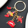 Red Chili Lips and Sombrero Metal Keychain Charm Set view 3