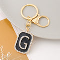 Rhinestone Initial Letter Keychain Black Enamel Gold Tone Tag view 12
