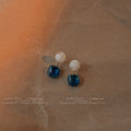 White Pearl Blue Translucent Square Drop Stud Earrings view 1